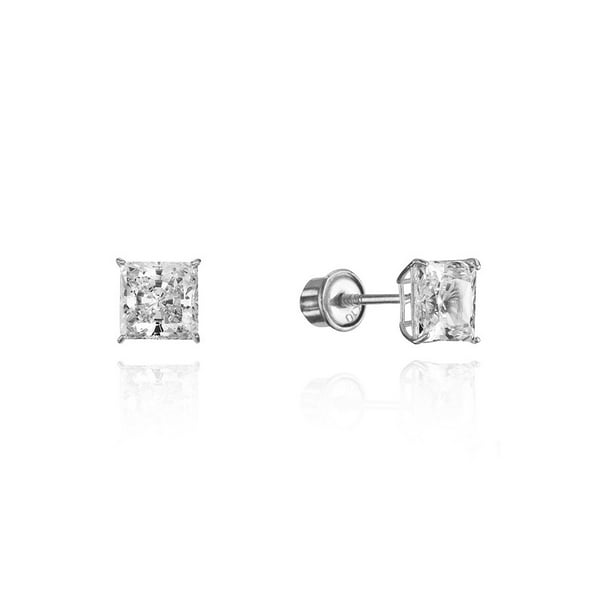 18Kt White Gold Heart with 3 Small cubic zirconia Screwback Earrings 4mm 18Kt White Gold Heart with 3 Small cubic zirconia Screwback Earrings 4mm
